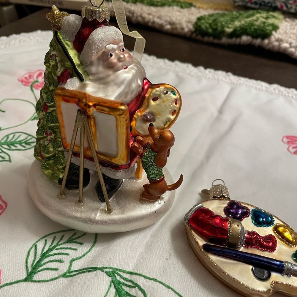 Glass Vintage Painting Santa with Weiner Dog Christopher Radko Old World Market